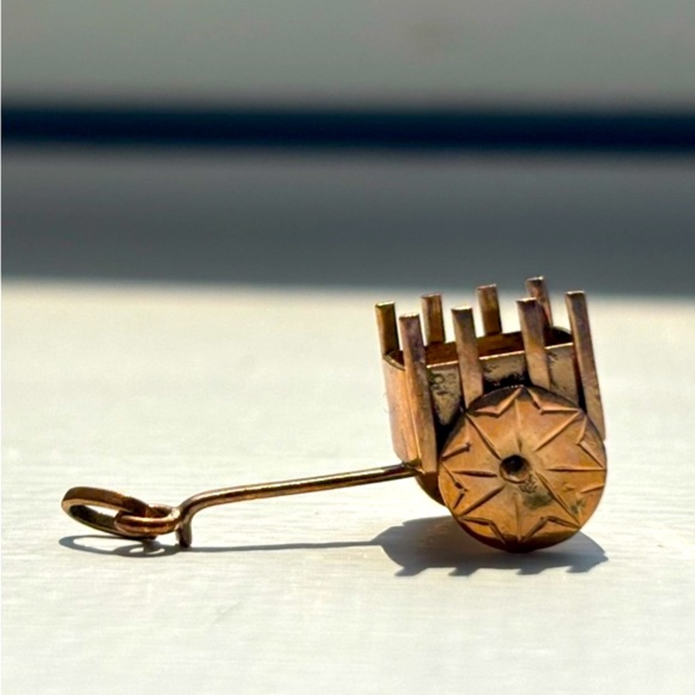 10k Gold Handmade Moveable Wagon Cart Charm